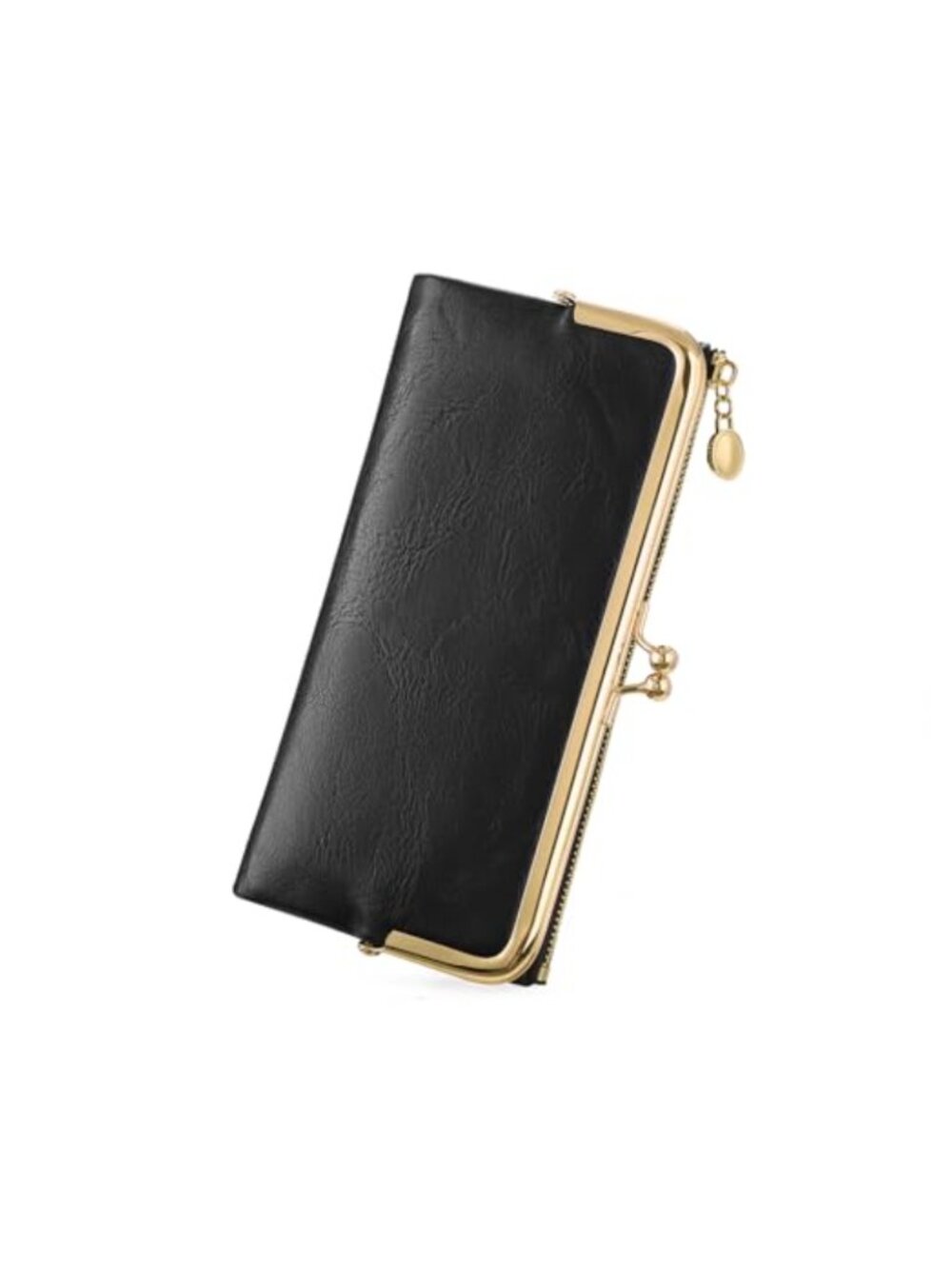 RFID Blocking Vintage Kiss-Lock Bifold Wallet Faux Leather Clutch Card Holder